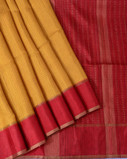 Yellow Tusser Banarsi Saree - Shop Vastram