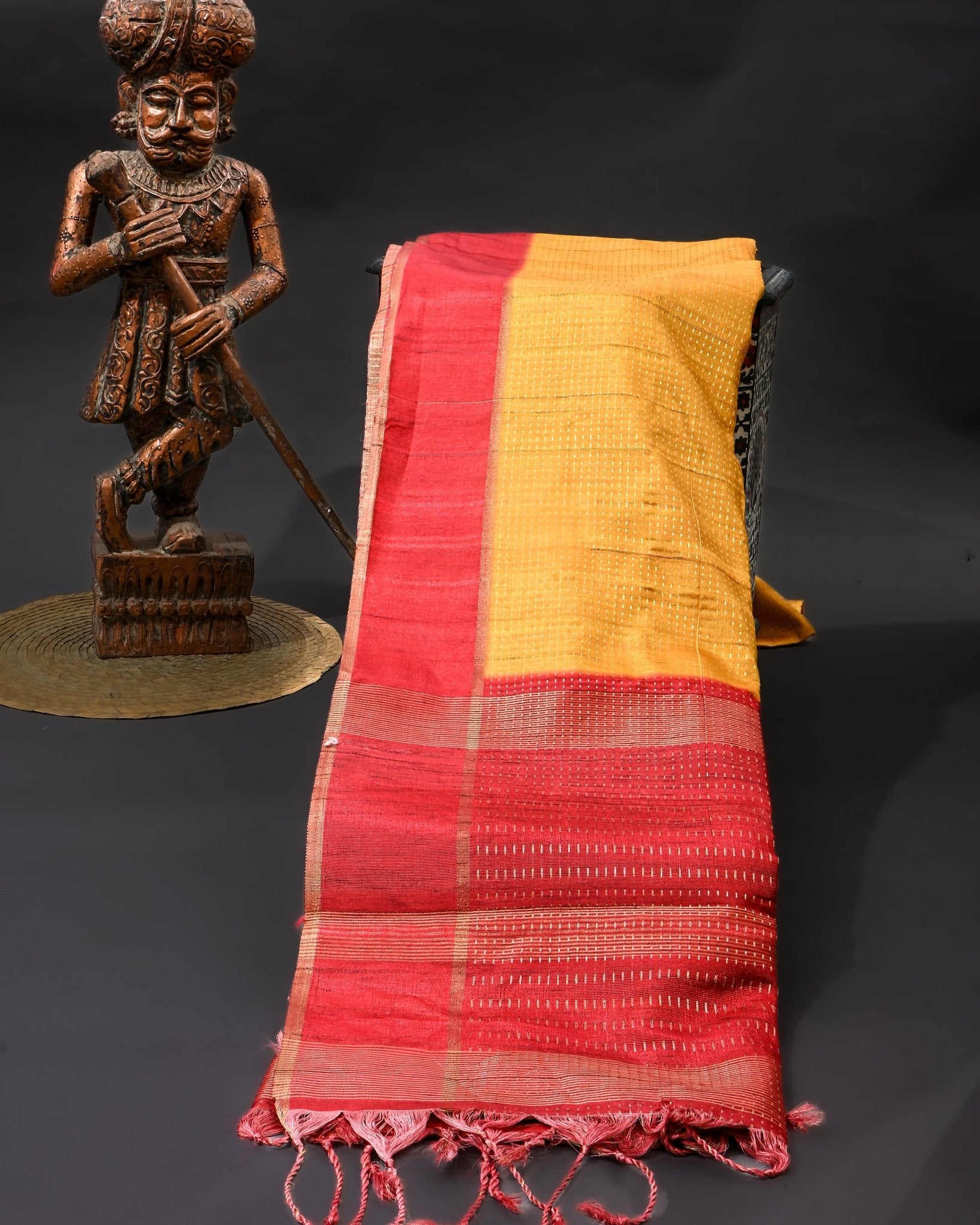 Yellow Tusser Banarsi Saree - Shop Vastram